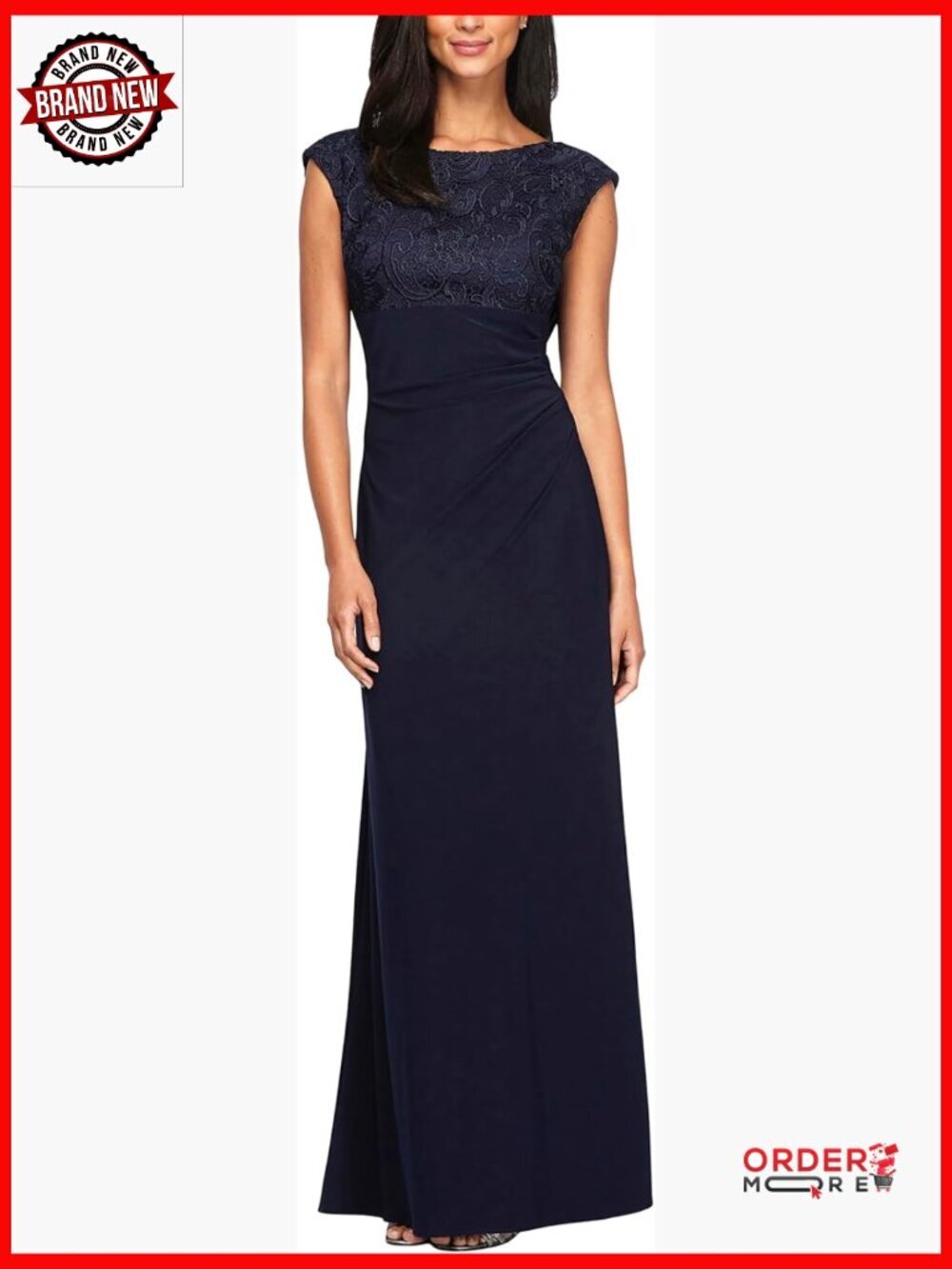 Long Sleeveless Lace Formal Gown with Cowl Back, Mother of Bride Wedding Guest
